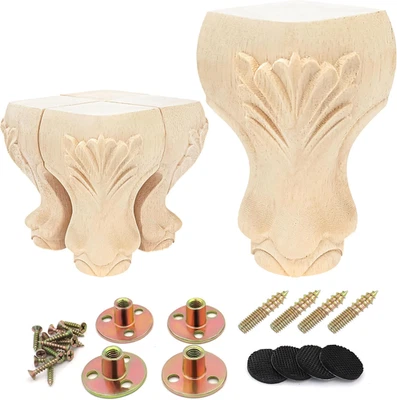 4 piezas patas de muebles de madera maciza sin terminar estilo europeo talla tarifa de reemplazo Foto 1 de 4