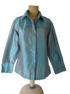 Anü by Natural Langarmshirt Damen M türkis blau 100% Rohseide irisierend - Bild 1 von 10