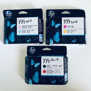 HP 771 Genuine Printhead Set of 3 CE017A, CE018A, CE019A Dated 2018-2020 OEM Box - Picture 1 of 3