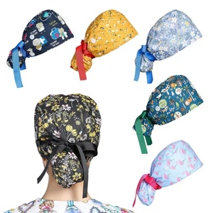 6Pcs Scrub Cap with Button Adjustable Printing Sweat-Absorbent Hat Multi-Color - Picture 1 of 7