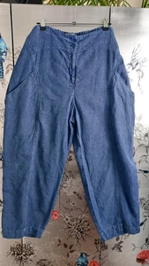 OSKA Ladies Linen trousers ankle crop SIZE 2 = 14 16 L Lagenlook Barrel wide leg - Picture 1 of 8