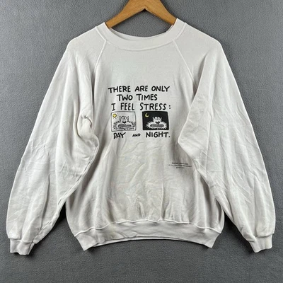 Vintage Stress Sweatshirt Mens XL Funny Cat Comic Raglan Crewneck Sweatshirt 80s - Image 1 of 4