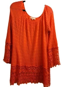 Top túnica Umgee EE. UU. tejido abierto para mujer 1XL LS bordado ribete coral boho campesino - Imagen 1 de 7
