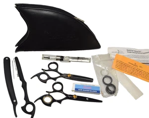 Sharkfin 5.5" RH Scissors & Thinning Scissors Shear w/ Texture Razor + Case - Picture 1 of 16