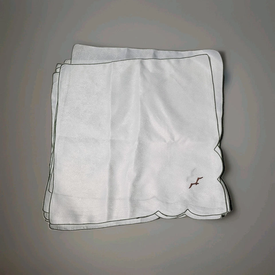 Juego de 6 servilletas blancas borde verde ceja pájaro Foto 1 de 4