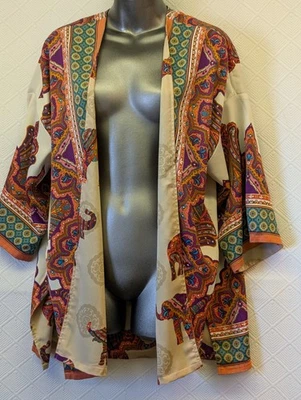 NEW! Chico's Size 2 Kimono Style Reversible Jacket Indian Elephant - Image 1 of 4
