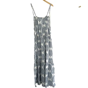 Joie Linen Maxi Dress Size Large Blue White Print Leaf Sleeveless Tiered Linen - Picture 1 of 10