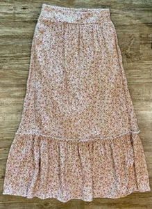 Eddie Bauer Sz S Rayon Blend Crinkle Maxi Skirt Pink-Rust 12” Ruffle Lined - Picture 1 of 2