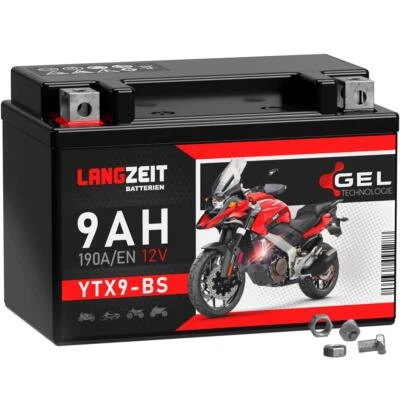 LANGZEIT YTX9-BS Motorrad GEL Batterie 9Ah 12V 50812 ETX9-BS GTX9-BS CTX9-BS 8Ah - Bild 1 von 4