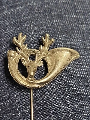 Alte Anstecknadel Jagd Jägerei Hirschkopf mit Jagdhorn (184)  - Bild 1 von 3