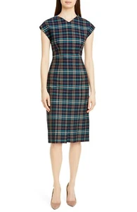 NWT BOSS by Hugo Boss Daela Plaid Stretch Cotton Sheath Dress $445 – Size 8 - Picture 1 of 6