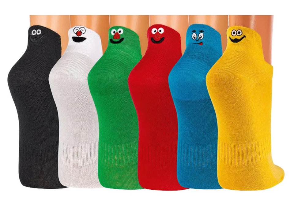 Sneakers Socken Unisex Smiley Rot Türkis Gr. 36-47 Fersen-Stick 3 Paar CH 6207