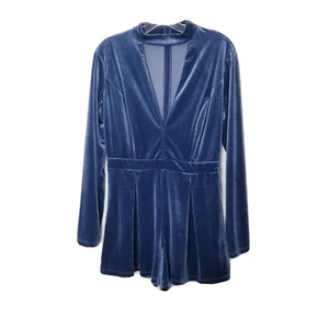 Gargantilla Gianni Bini Mameluco Mujer Talla Mediana Azul Terciopelo Corte en V Profundo - Imagen 1 de 18