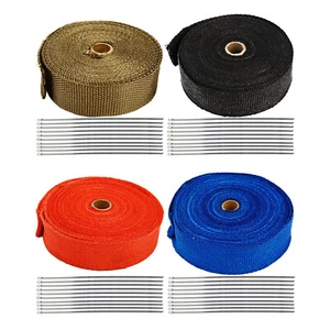 2" 50Ft Roll Fiberglass Exhaust Header Pipe Heat Wrap Tape + Ties Kit 4 Colors - Picture 1 of 14