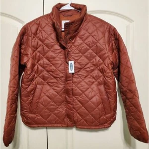 Old Navy Women's Lightweight Brown Puffer Jacket Diamond Quilted Size LARGE NWT - Picture 1 of 7