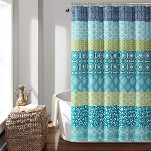 Bohemian Stripe Shower Curtain, 72" W X 72" L, Blue & Green - Boho Shower Curtai