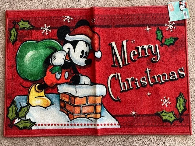 Disney Mickey Mouse Santa Chimney Door Mat Accent Rug 26x38 Merry Christmas