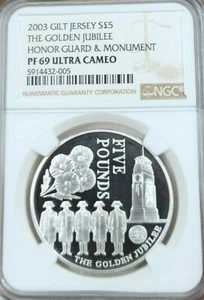 2003 JERSEY SILVER 5 POUNDS HONOR GUARD & MONUMENT NGC PF 69 ULTRA CAMEO TOP POP - Picture 1 of 4
