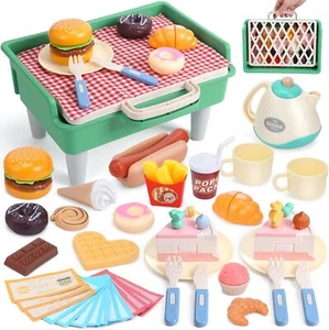 Cute Stone Picnic Playset Tea Party Set with Picnic Basket and Mat Pretend Play - Picture 1 of 8