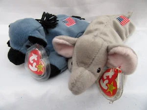 TY BEANIE BABY - LEFTY & RIGHTY - ELEPHANT & DONKEY - MINT - RETIRED WITH TAGS - Picture 1 of 4