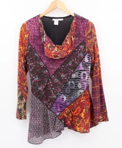 Feratelli Damen Artsy Langarm Tunika Gr. M asymmetrisch Boho Patchwork - Bild 1 von 5