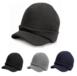 Result Peaked Beanie BLACK BLUE or GREY Esco Army Knitted Ski Hat - Picture 1 of 5