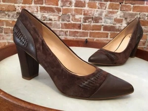 C Wonder Brown Suede & Leather Woven Detail Beatrice Pumps NEW - Picture 1 of 4