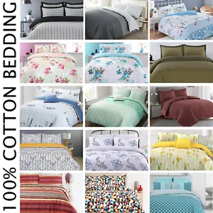 100%Cotton Duvet Cover Quilt Bedding Set Soft Cosy Single Double Super King Size - Picture 1 of 90