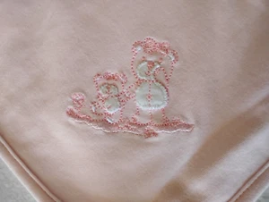 Little Me Pink Swaddle Blanket Solid With Bears on Corner 100% Cotton Baby Lovey - Picture 1 of 9