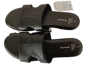 TIME AND TRU MEMORY FOAM Black Core HBand Flat Heel Sandals Sz 8 - Picture 1 of 8