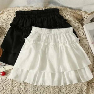 Verano Blanco Volantes Falda Mujeres Calce Ajustado Mini Faldas Elásticas Cintura Alta Negro - Imagen 1 de 20