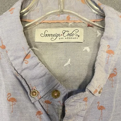 Sovereign Code Button Up Blue Shirt Short Sleeve Pink Flamingo Men Size XL - Image 1 of 4