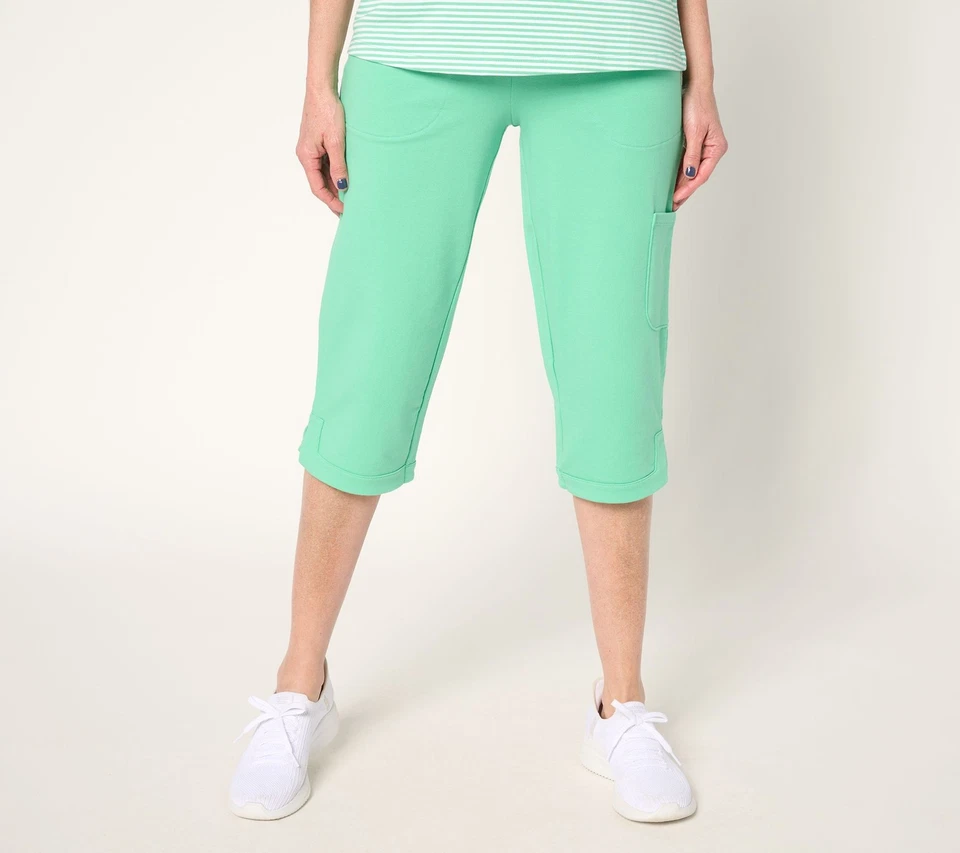 Pantalones Capri Denim & Co. Petite Active Terry Francés Pierna Recta Suave Jade S Nuevos Foto 1 de 1