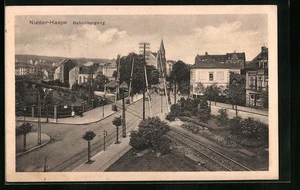 Ansichtskarte Nieder-Haspe, Bahnübergang mit Konditorei und Strassenbahn 1915  - Picture 1 of 2