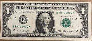 FORT STOCKTON, TX ZIP Code 2009 $1 Fancy Serial Number 79735-000 - Picture 1 of 2