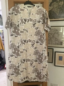 Marimekko x Uniqlo Beige Floral Print Linen Blend Relaxed Midi Dress UK M 14 16 - Picture 1 of 6