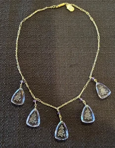 Vintage Pididdly Links Art Deco Etched Lavendar Glass Flower Design Necklace - Bild 1 von 4