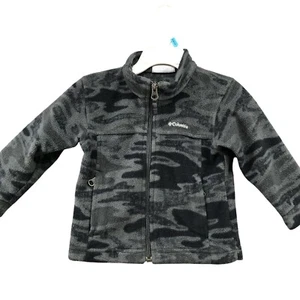 Columbia Kids 2T Fleece Jacket Gray Camo Full Zip Boys Girls Mock Neck Outdoor - Picture 1 of 8