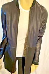 Neu mit Etikett $ 998 Elie Tahari Damen Leder Shelby Mantel perforiert marineblau schwarz Größe XS - Bild 1 von 8
