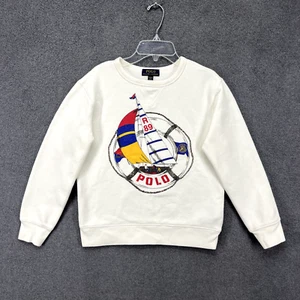 Polo Ralph Lauren R89 Sweatshirt Kids M 10 12 White Nautical Sailing Regatta - Picture 1 of 18