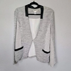 41 Hawthorn Womens Cotton Blend Blazer Gray Black White Faux Leather Accents L - Picture 1 of 15