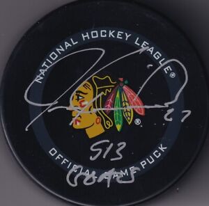 BECKETT JEREMY ROENICK 513 GOALS SIGNED CHICAGO BLACKHAWKS REAL GAME PUCK 123313