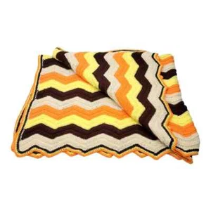 Vintage Hand Crochet Afghan Throw Blanket Orange Brown Yellow Striped 46"x58" - Picture 1 of 3