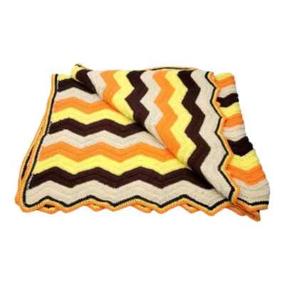 Manta afgana vintage ganchillo a mano naranja marrón amarillo rayas 46"x58" Foto 1 de 3