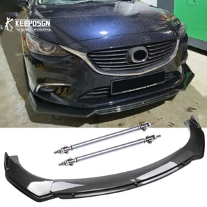 Alerón divisor de labios de parachoques delantero de fibra de carbono + kit de carrocería de varilla de puntal para Mazda 3 6 - Imagen 1 de 14