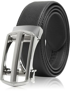 Cinturón de cuero adherido cinturones de vestir de trinquete para hombre con hebilla automática ajustable - Imagen 1 de 24