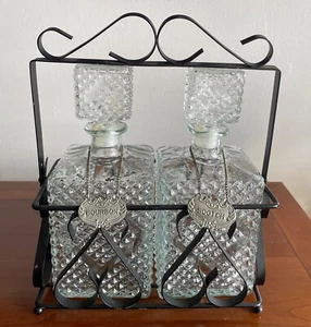 Vintage Double Decanter Set With Metal Caddy - Picture 1 of 9