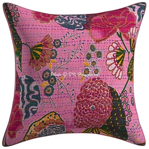 Decorative Cotton Throw Pillow Cover Kantha 40x40 cm Ethnic Fruit Pillowcase - Picture 1 of 5