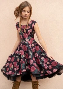 New Girls Joyfolie Mia Joy Dress Floral Rose Black Vintage 14 Special Occasion - Picture 1 of 6