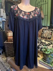 LAVISH PLUS Pajama Top 1X XL black red roses netting stretchy sexy - Picture 1 of 6